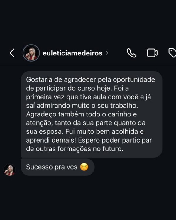 Depoimento de aluno do Método Áurea — print de mensagem